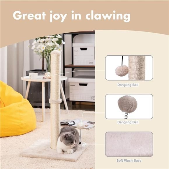 34” Tall Cat Scratching Post Premium Basics Kitten Scratcher Sisal Scratch Posts - Picture 5 of 7